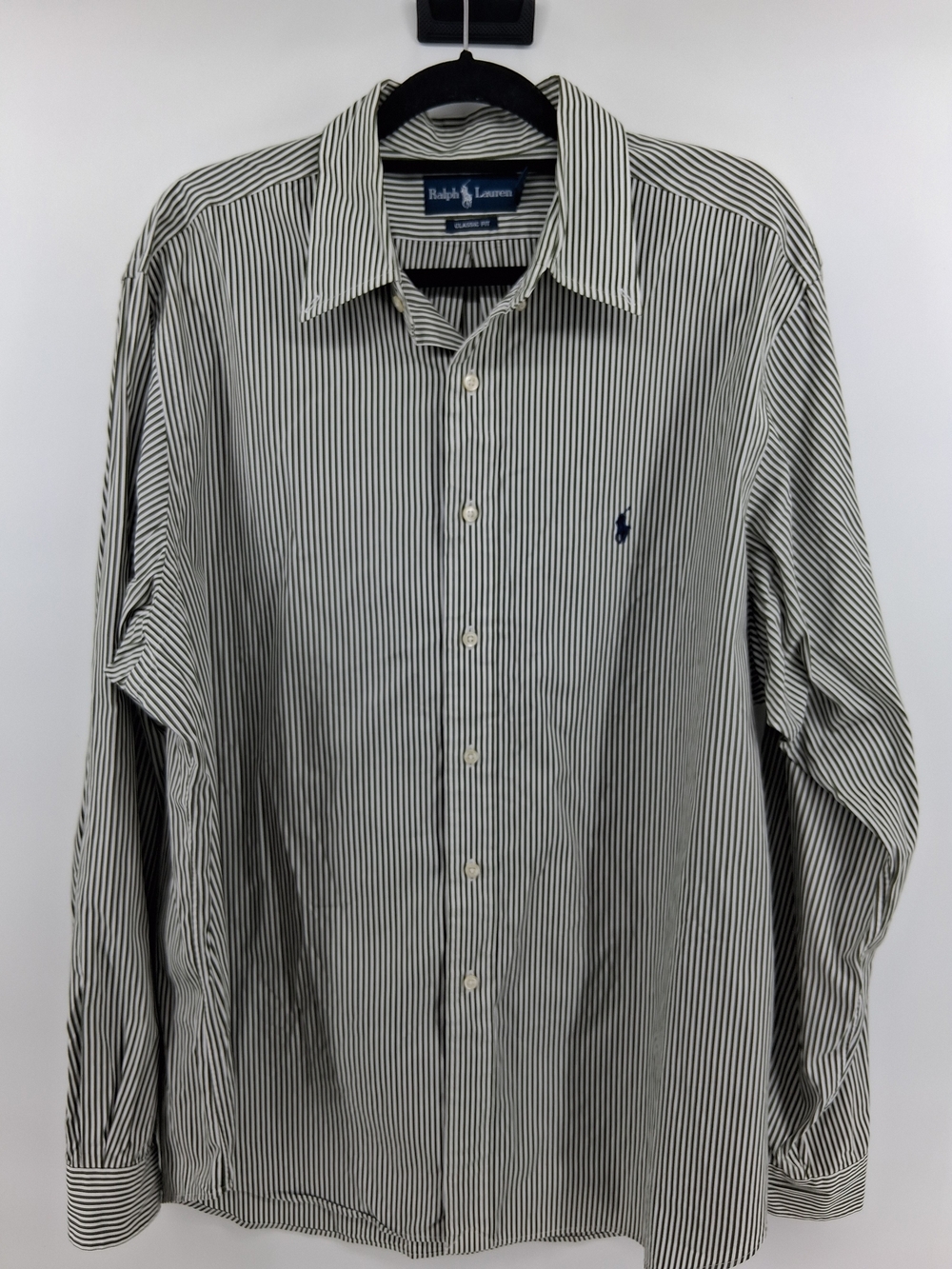 Polo by Ralph Lauren Navy and White Narrow-Stripe Button-Down Shirt